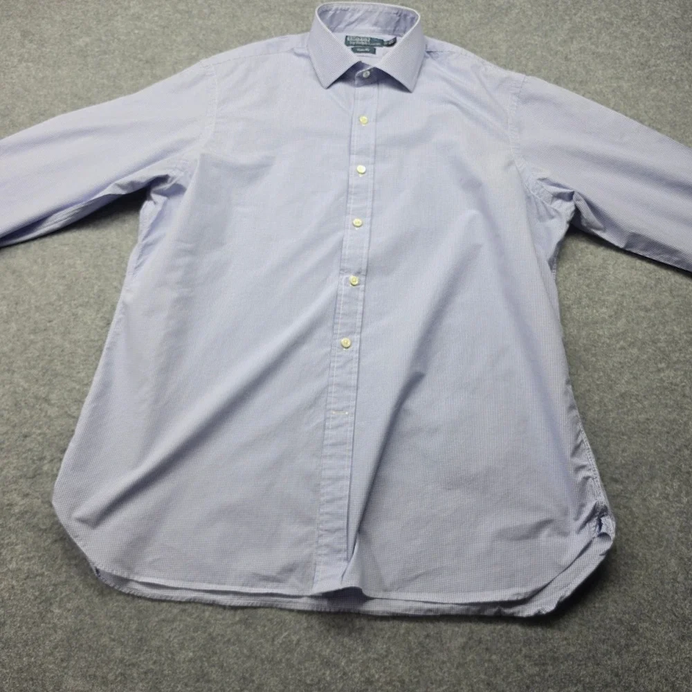 Polo Ralph Lauren Mens 17 43 Custom Fit Blue Gingham Check Button Down Shirt